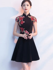 White Black A-Line Embroidered Qipao Cheongsam Party Dress