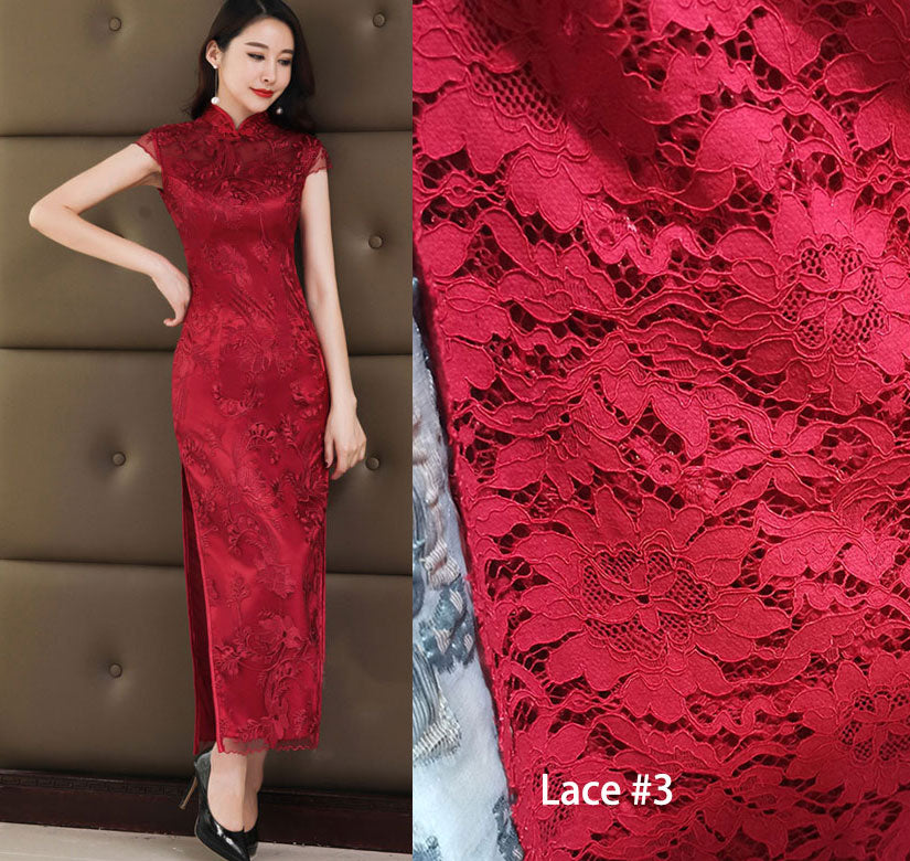 Wine Red Lace Long Qipao Cheongsam Wedding Dress