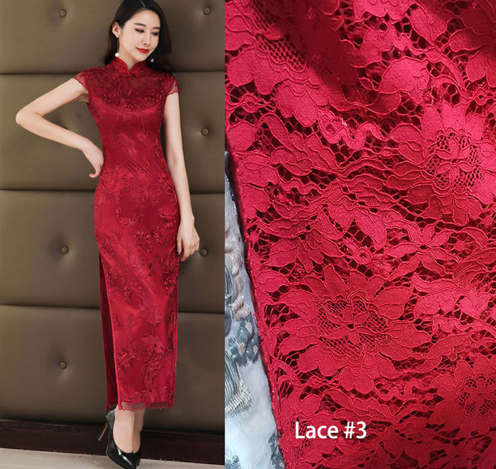 Wine Red Lace Long Qipao Cheongsam Wedding Dress