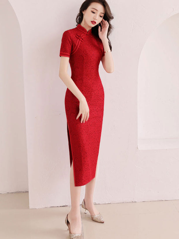 Clearance Floral Lace Cheongsam Qipao Dress