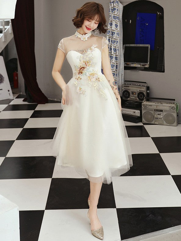 Champagne A-Line Sheer Tulle Qipao Cheongsam Dress