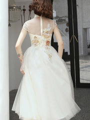 Champagne A-Line Sheer Tulle Qipao Cheongsam Dress