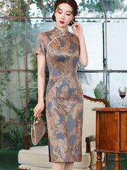 Pink Bronzing Floral Mothers Mid Cheongsam Qi Pao Dress