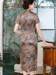 Pink Bronzing Floral Mothers Mid Cheongsam Qi Pao Dress