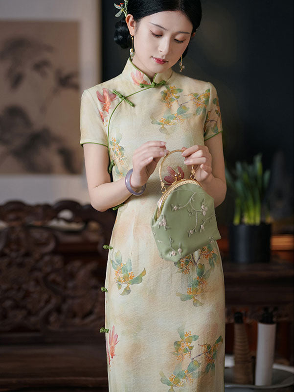 2023 Chinese Painting Print Mid Qipao Cheongsam Dress