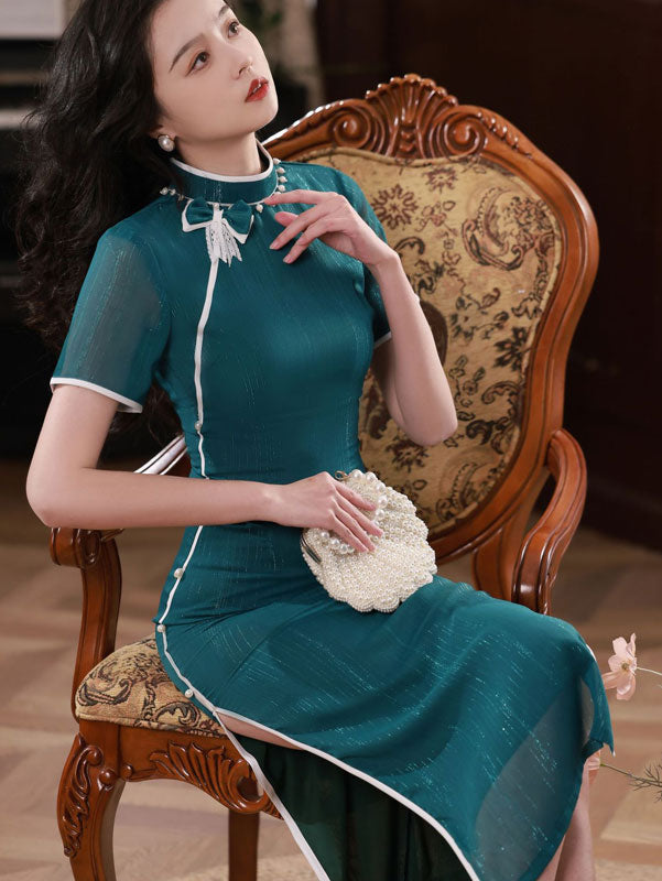 Blue Green Shimmery Qipao  Cheongsam Dress
