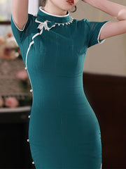 Blue Green Shimmery Qipao  Cheongsam Dress
