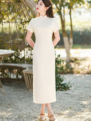 2023 Pink White Jacquard Floral Modern Qipao Cheongsam Dress