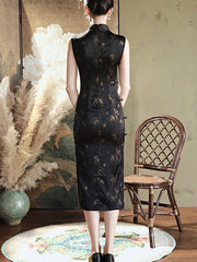 2024 Black Bronzing Bamboo Print Cheongsam Qipao Dress