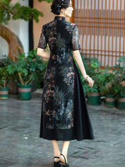 Black Floral Mothers A-Line Cheongsam Qipao Dress