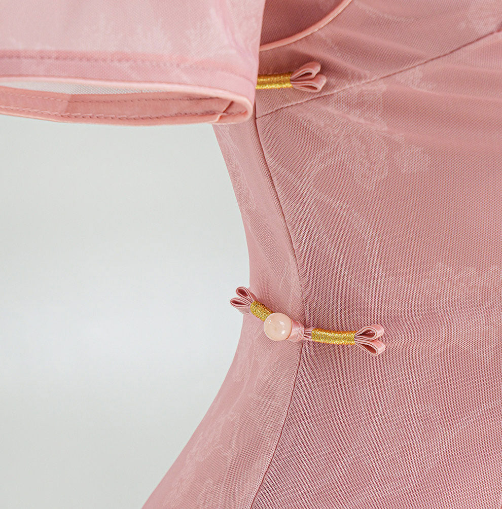 2023 Pink Jacquard Midi Qipao Cheongsam Dress