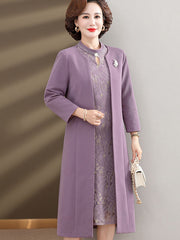 2 Pieces Purple Lace Mothers Cheongsam Dress & Coat