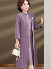 2 Pieces Purple Lace Mothers Cheongsam Dress & Coat