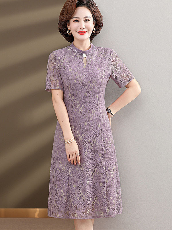 2 Pieces Purple Lace Mothers Cheongsam Dress & Coat XXL 2 Pieces Purple Lace Mothers Cheongsam Dress & Coat XXL
