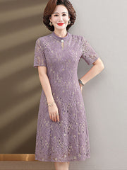 2 Pieces Purple Lace Mothers Cheongsam Dress & Coat