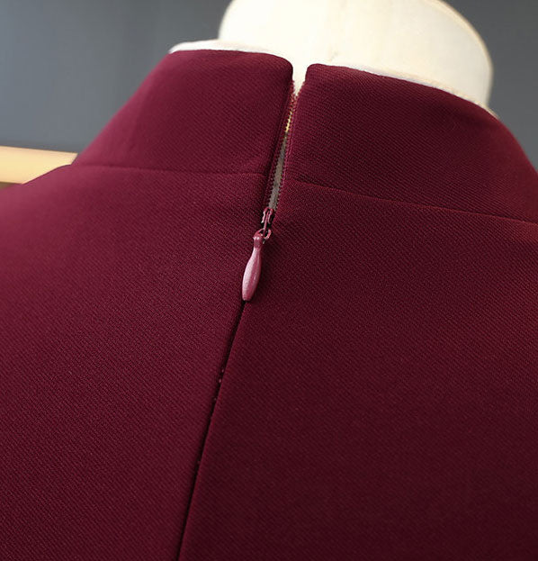 2 Pieces Purple Burgundy Bride Mother Cheongsam Dress & Jacket