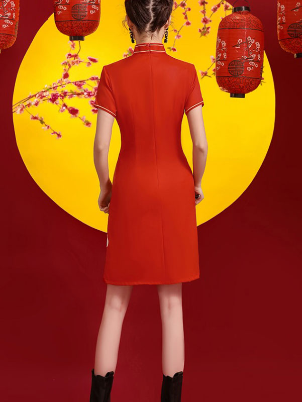 Red Phoenix Print Cheongsam Qipao Dress