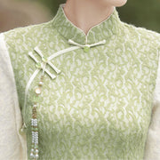 Green Lace Winter Midi Cheongsam Qipao Dress