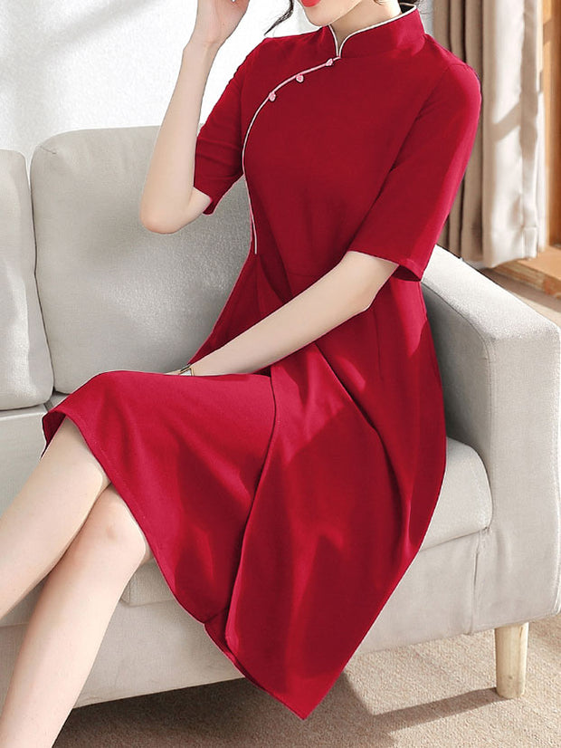 Red Blue Bridal Mothers A-Line Cheongsam Qipao Dress