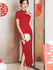 Red Lace Bridal Wedding Cheongsam Qipao Dress