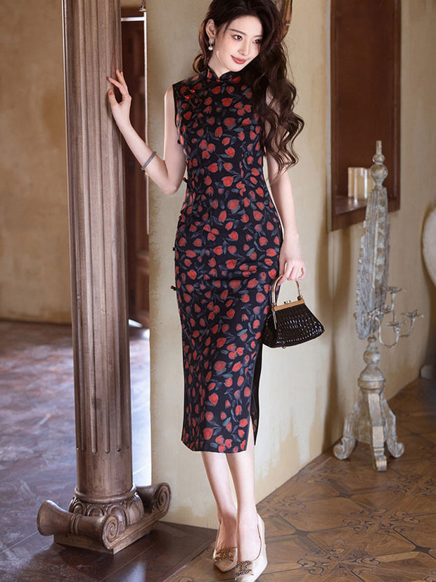 2025 Summer Floral Cheongsam Qipao Dress