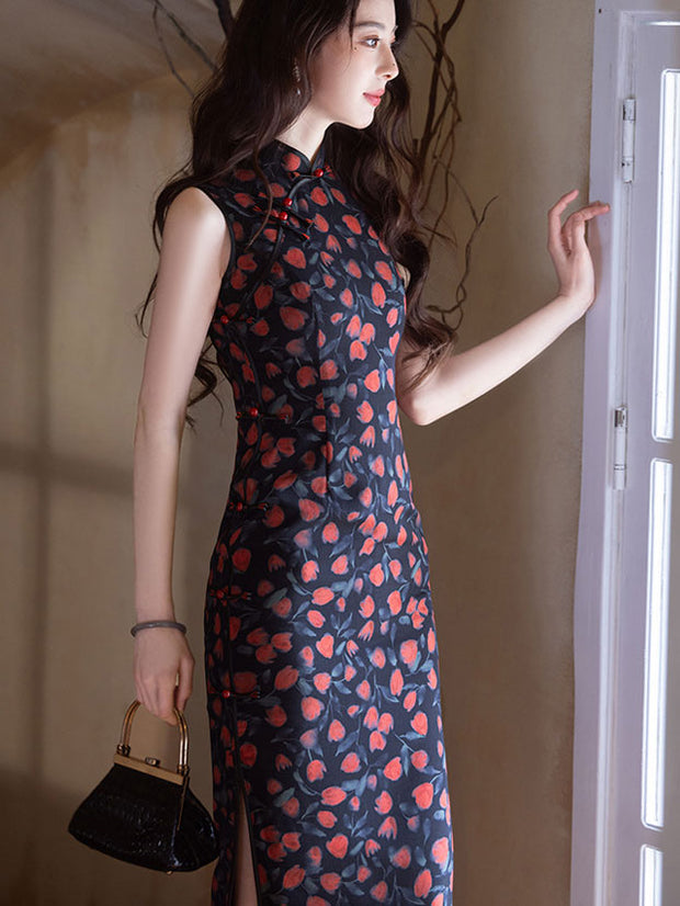 2025 Summer Floral Cheongsam Qipao Dress