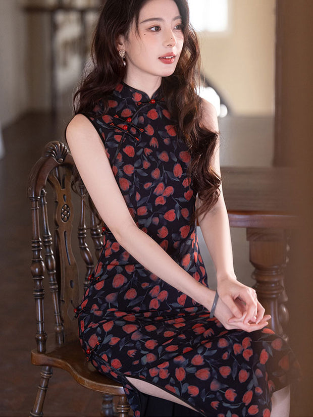 2025 Summer Floral Cheongsam Qipao Dress