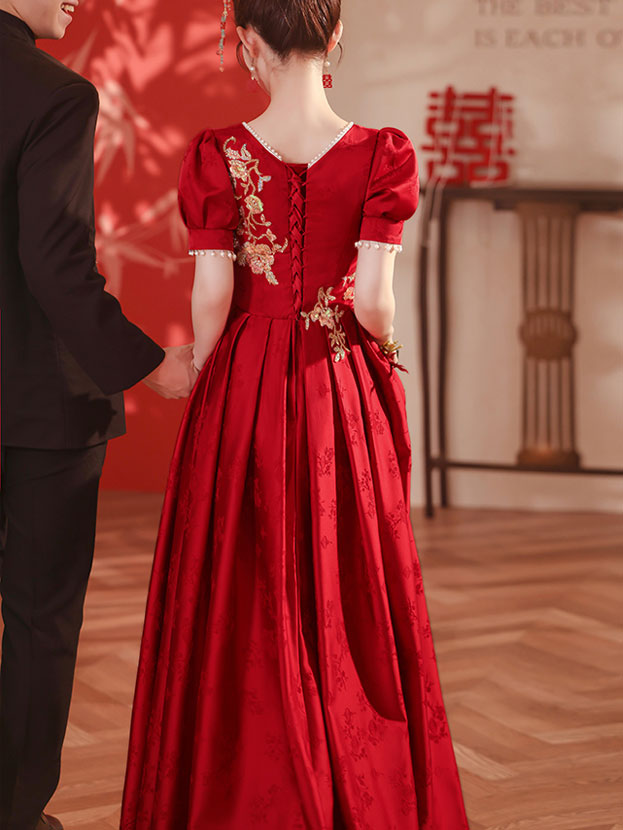 Burgundy Sequins Phoenix A-Line Maxi Wedding Dress