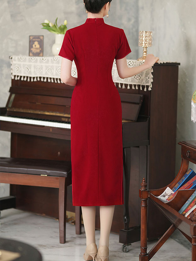 Red Embroidered Phoenix Wedding Cheongsam Qipao Dress