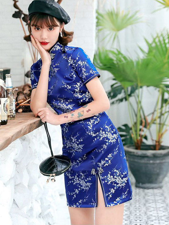 Jacquard Floral Short Cheongsam Qipao Dress
