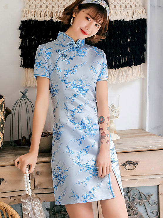 Jacquard Floral Short Cheongsam Qipao Dress