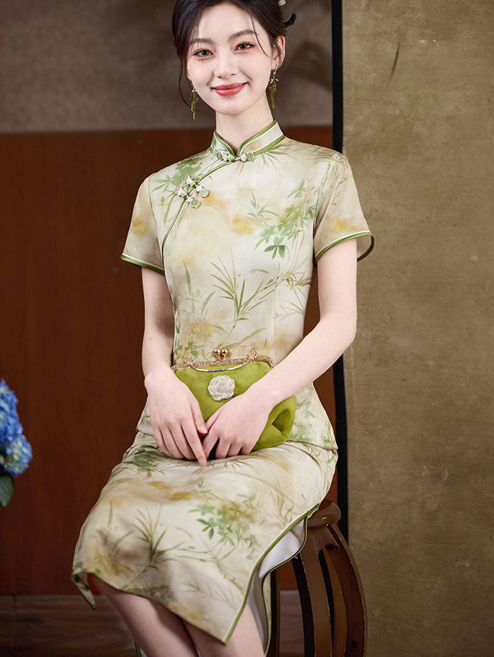 Summer Floral Print Mothers Qipao Cheongsam Dress