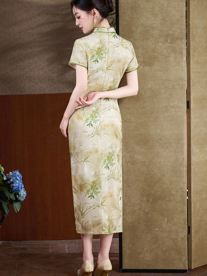Summer Floral Print Mothers Qipao Cheongsam Dress