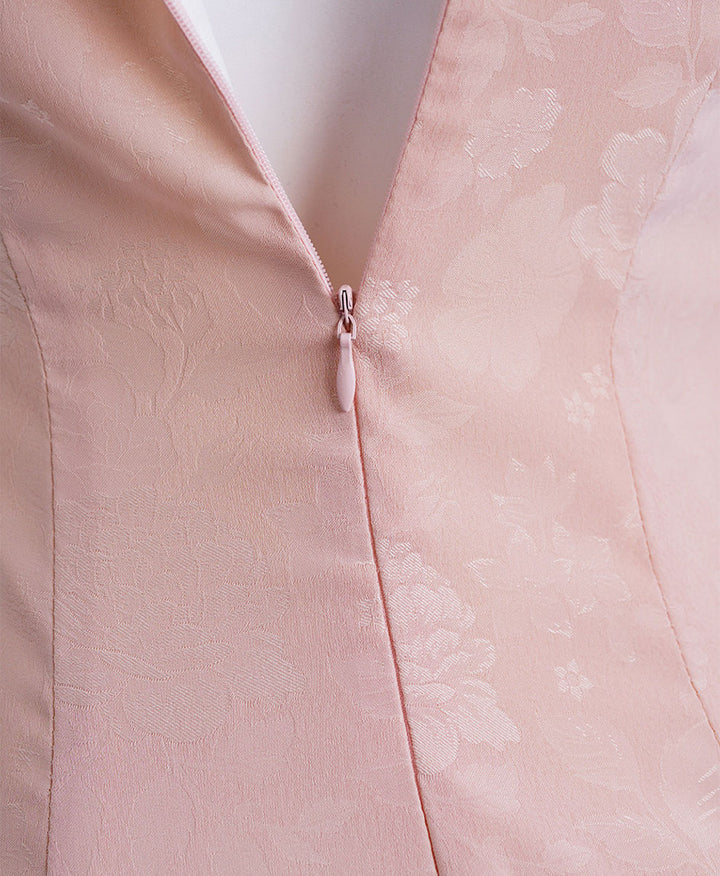 Pink Floral Print Long Cheongsam Qipao Dress
