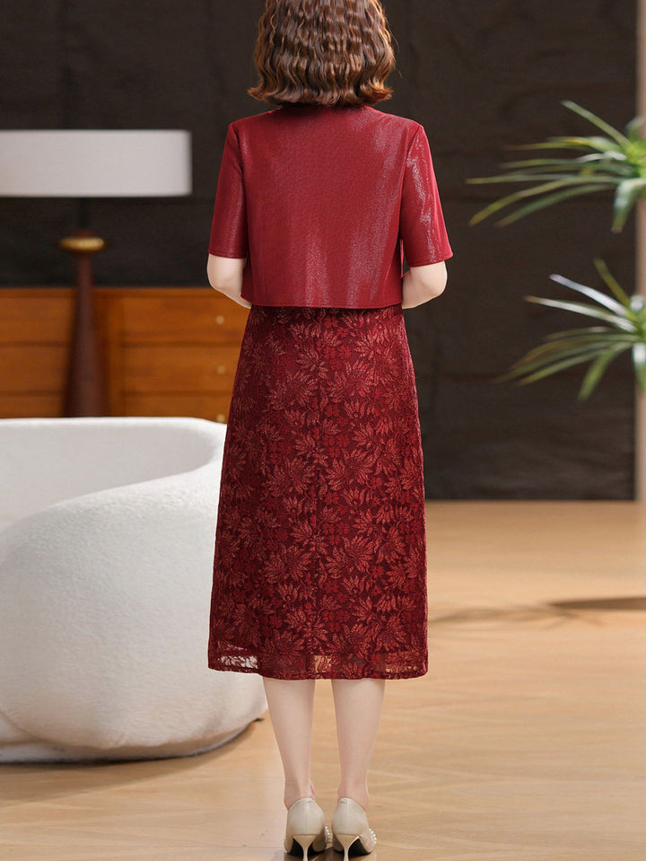 Faux Two Pieces Mothers Wedding Midi Cheongsam Dress