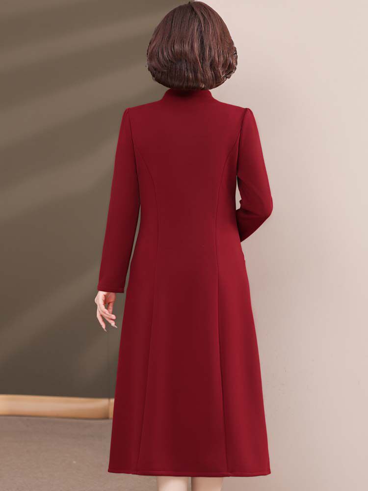2 Pieces Red Black Mothers Qipao Cheongsam Dress & Coat
