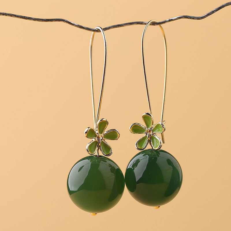 Oriental Green Agate Drop Dangle Earrings