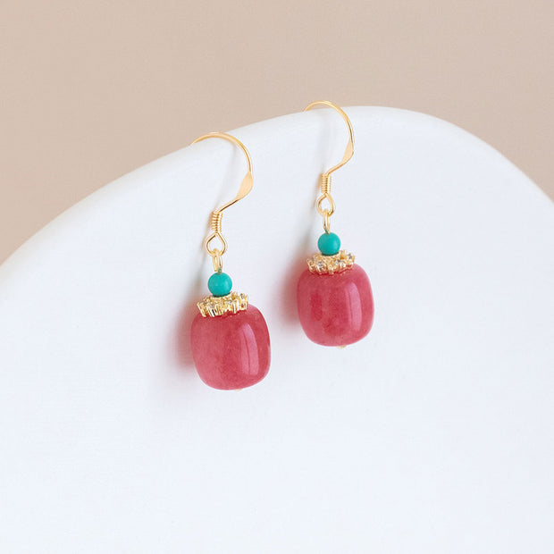 Red Jade Dangle Drop Clip On Pierced Earrings