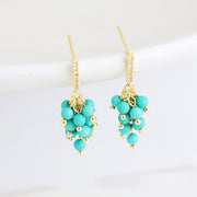 Blue Turquoise Grapes Dangle Drop Clip On Pierced Earring