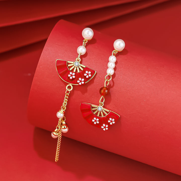 Vintage Asymmetric Fan Tassels Dangle Drop Earrings