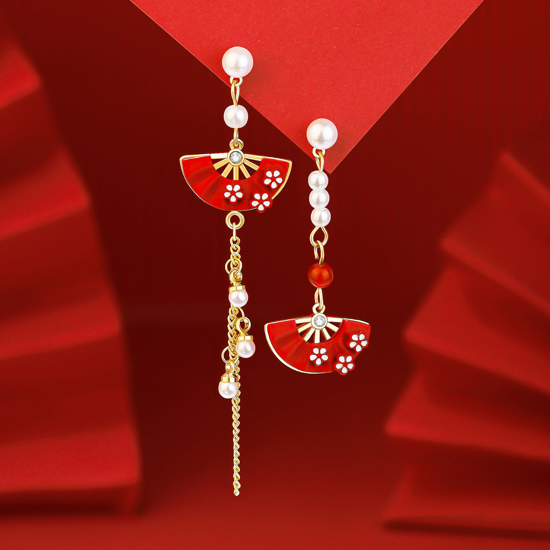 Vintage Asymmetric Fan Tassels Dangle Drop Earrings