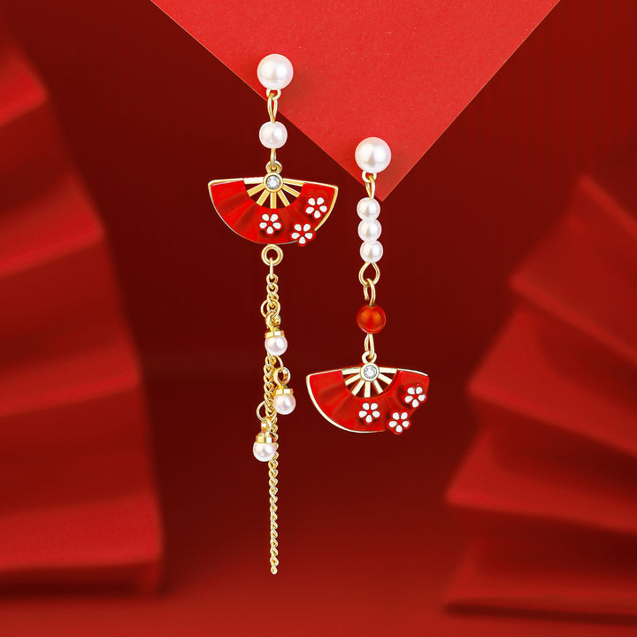 Vintage Asymmetric Fan Tassels Dangle Drop Earrings