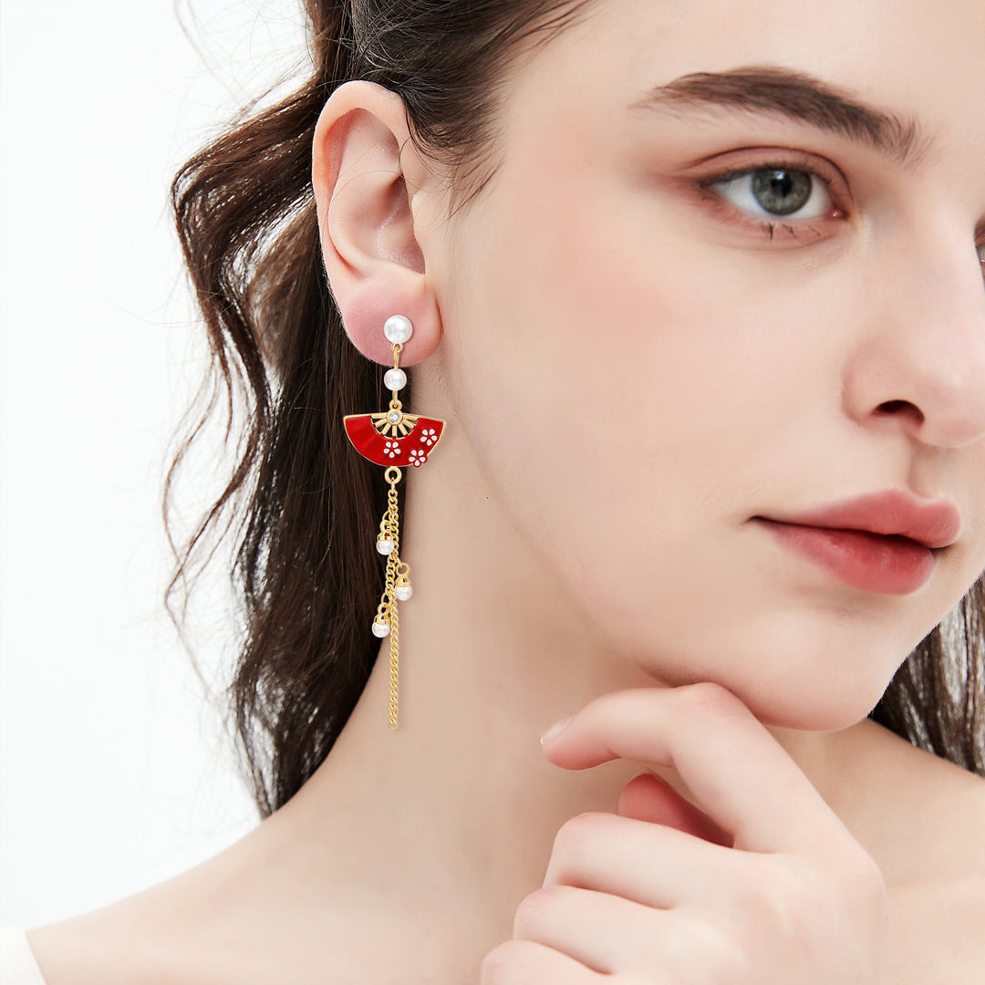 Vintage Asymmetric Fan Tassels Dangle Drop Earrings