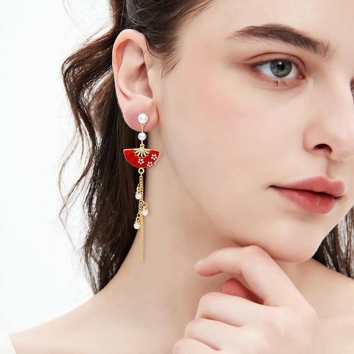 Vintage Asymmetric Fan Tassels Dangle Drop Earrings