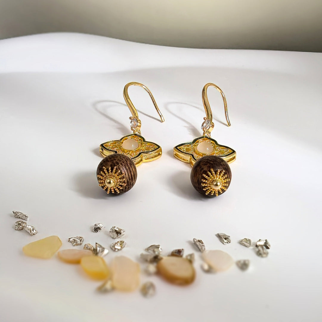 Gold Plated Four-Leaf Clover Dangle Drop Earrings