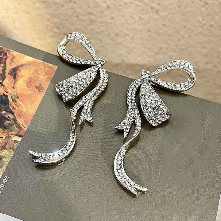 Exaggerated Big Rhinestone Butterfly Knot Stud Earrings