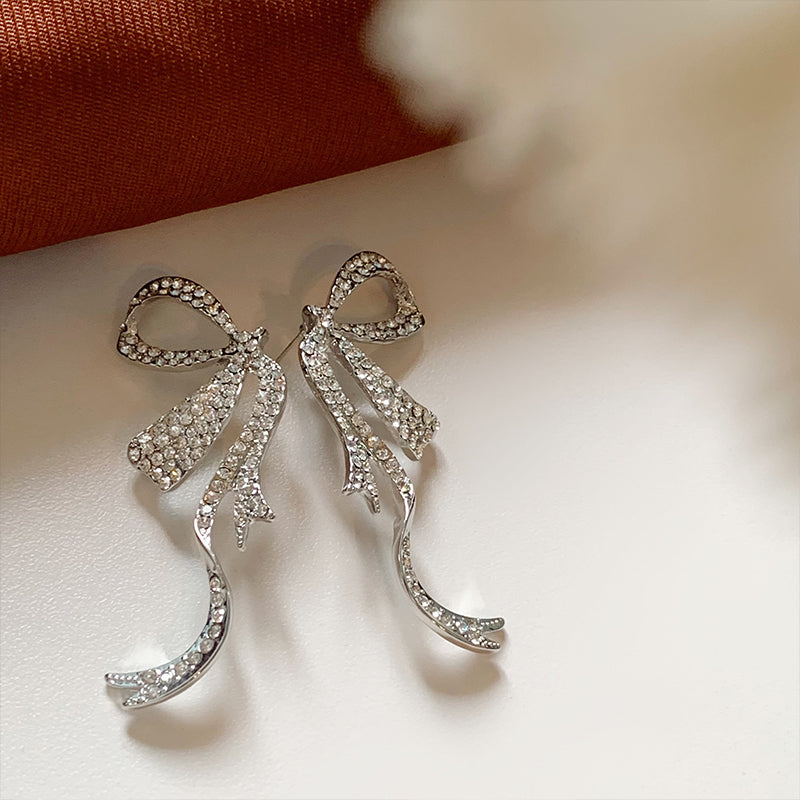Exaggerated Big Rhinestone Butterfly Knot Stud Earrings