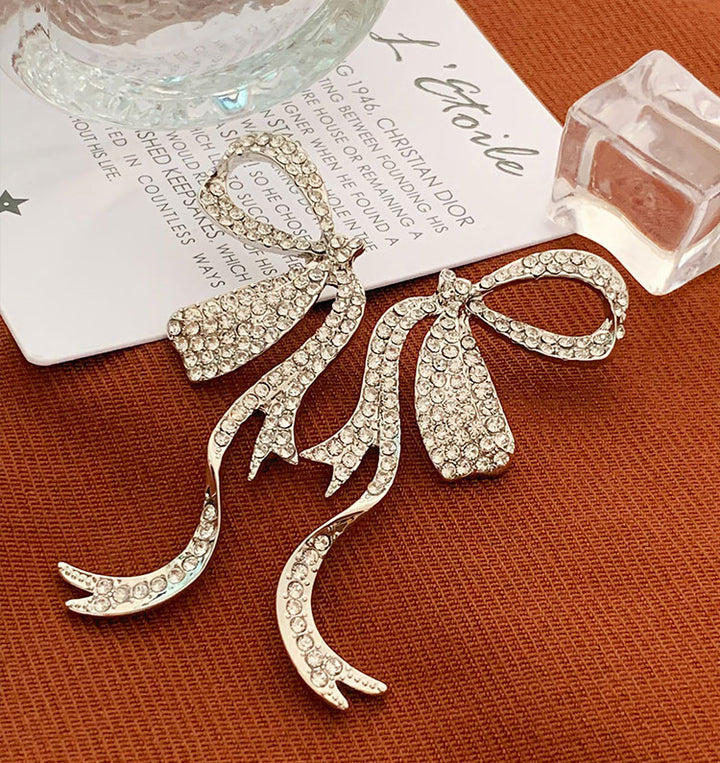 Exaggerated Big Rhinestone Butterfly Knot Stud Earrings