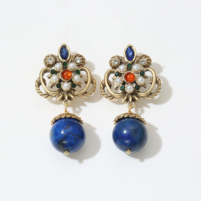 Retro Iris Flower Dangle Drop Earrings