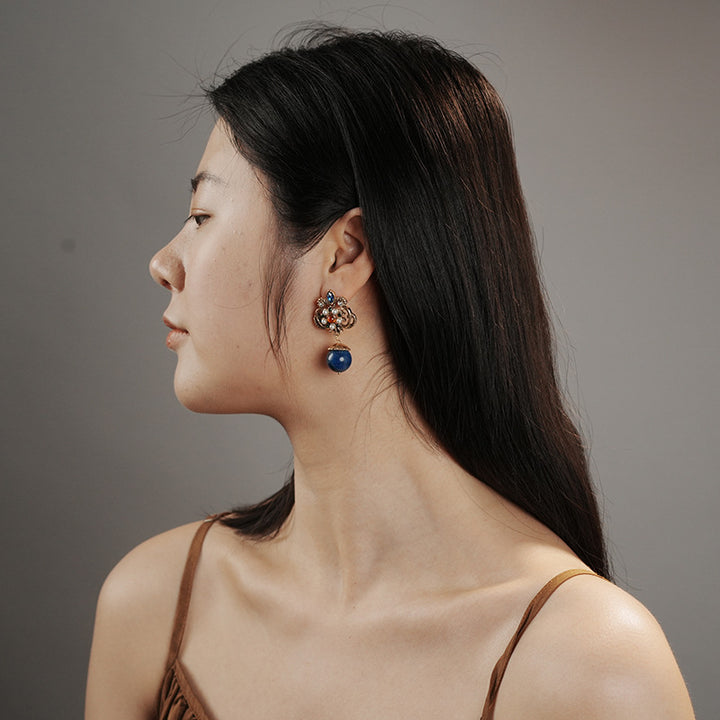 Retro Iris Flower Dangle Drop Earrings